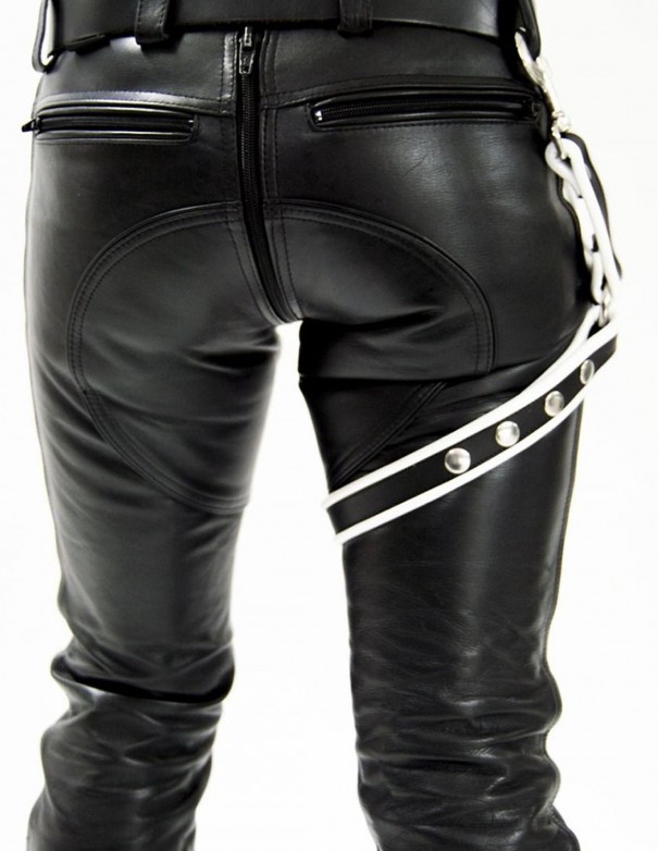 Mister B Leather Leg Harness Black-White