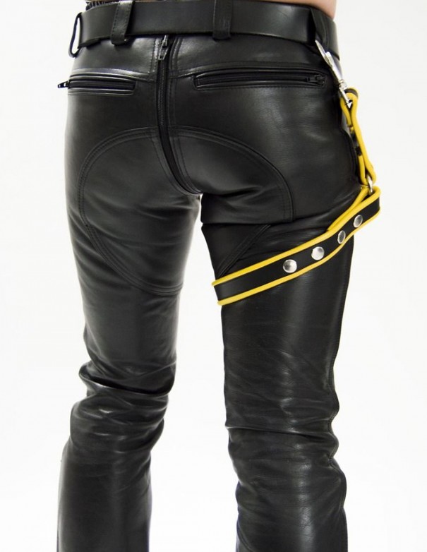 Mister B Leather Leg Harness Black-Yellow