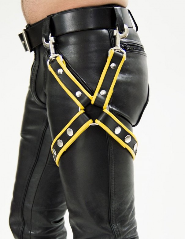 Mister B Leather Leg Harness Black-Yellow