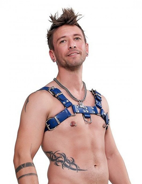 Mister B Leather Chest Harness Saddle Leather Blue