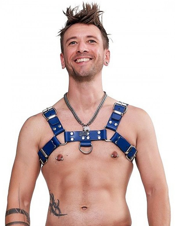 Mister B Leather Chest Harness Saddle Leather Blue