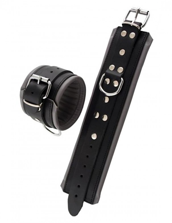 Mister B Leather Ankle Restraints Black Grey Padding