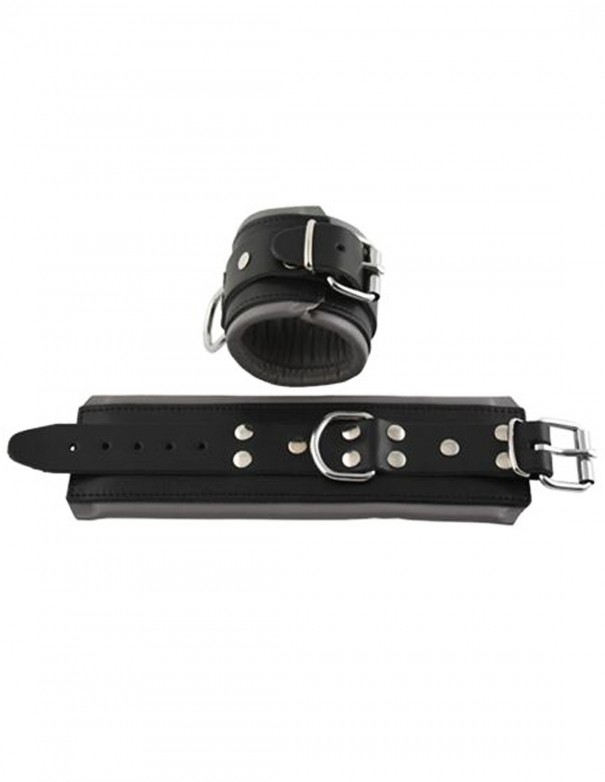 Mister B Leather Wrist Restraints Black Grey Padding