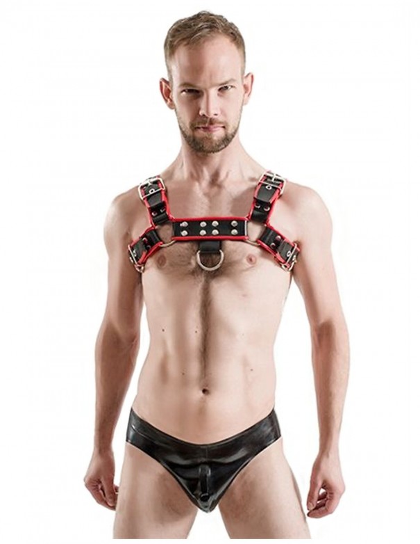 Mister B Rubber Chest Harness Premium Black Red