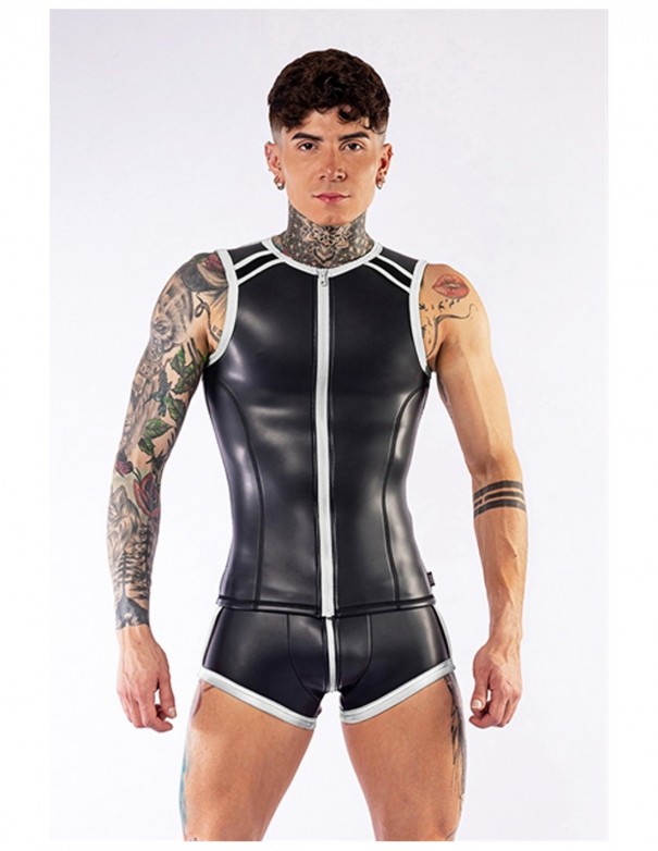 Mister B Neoprene Sleeveless T Zip Black White
