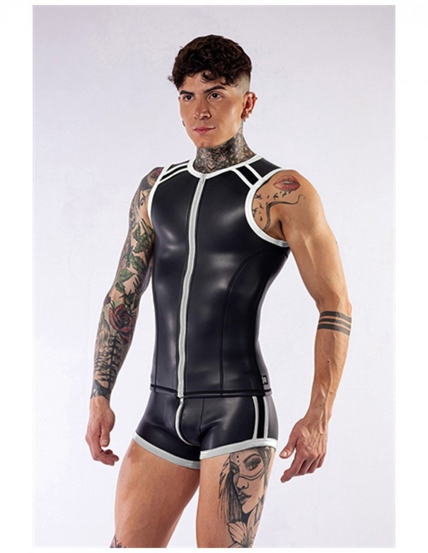 Mister B Neoprene Sleeveless T Zip Black White