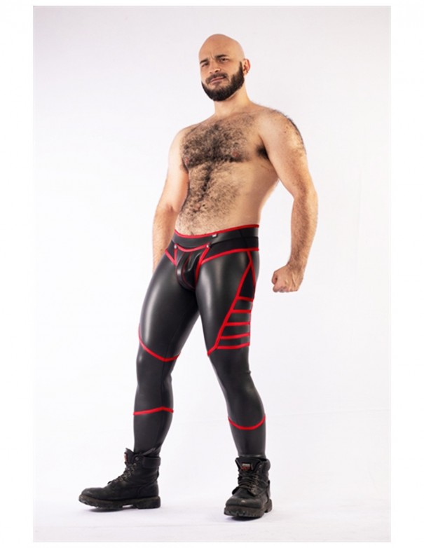 Mister B Neoprene V-Shaped Jeans Back Zip Black Red