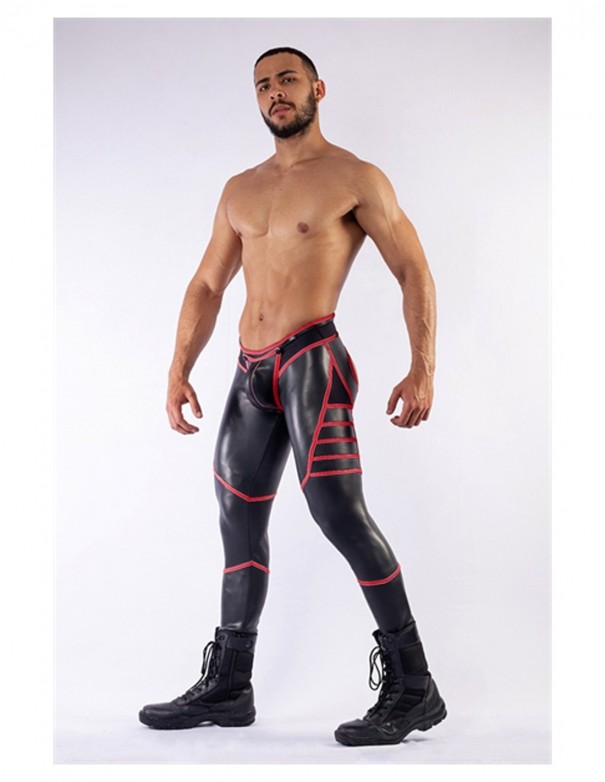 Mister B Neoprene V-Shaped Jeans Open Back Black Red