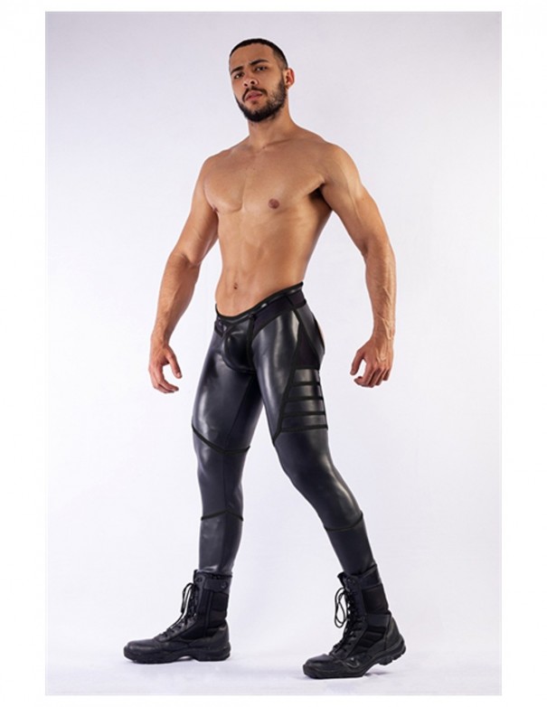 Mister B Neoprene V-Shaped Jeans Open Back Black