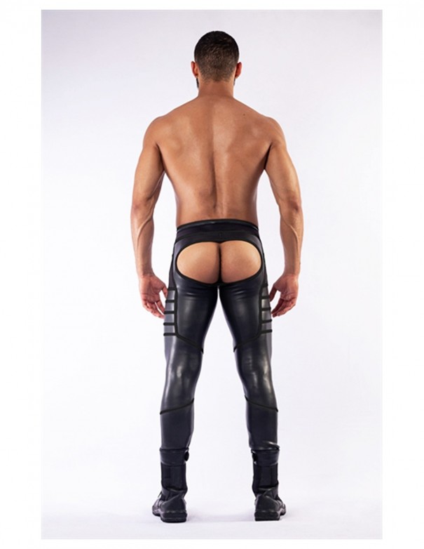 Mister B Neoprene V-Shaped Jeans Open Back Black