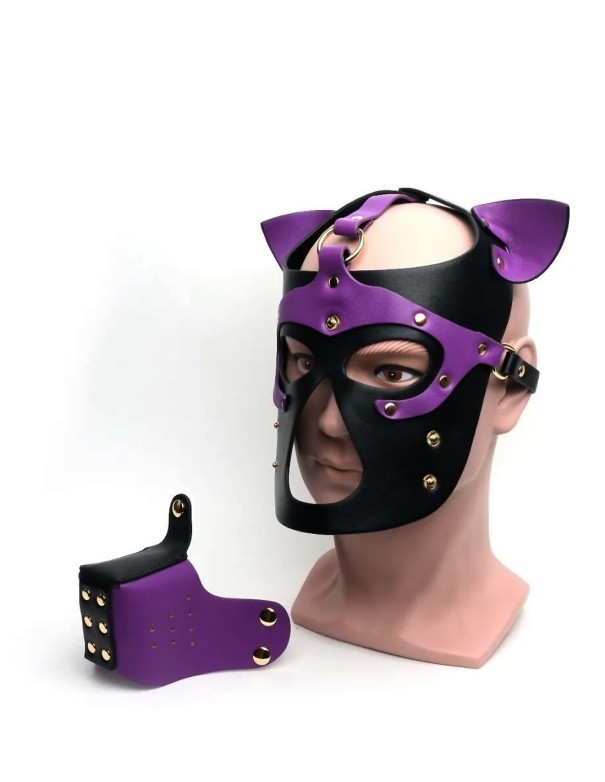 665 Bondage Pup Hood Black/Purple