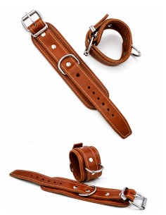 Mister B Leather Wrist Restraints Stitched - Brown